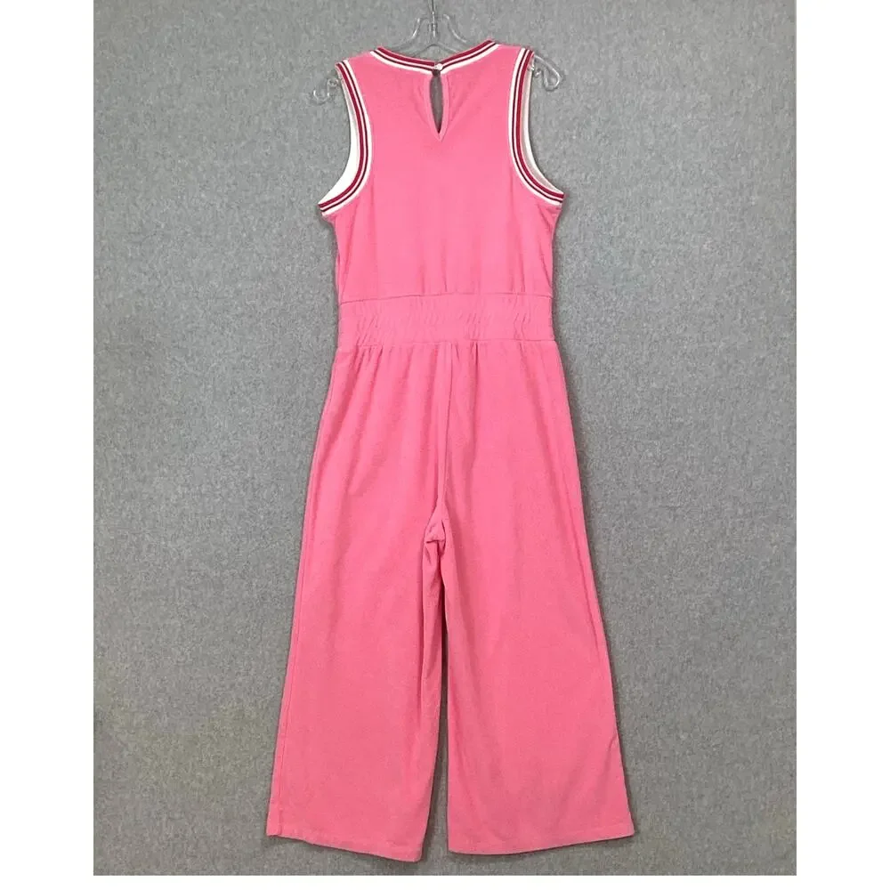 Juicy By Juicy Couture Y2K Crop Wide Leg Terry Cloth Jumpsuit Size M V Neck Pink - Picture 7 of 16